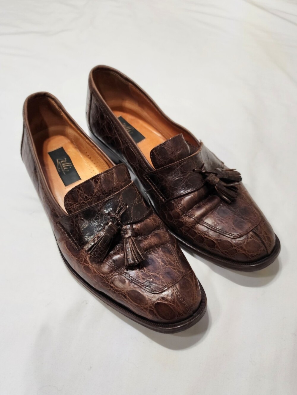 Zelli Genuine Crocodile Tassel Loafers Men's 11 Brown Handmade Italy Luxury